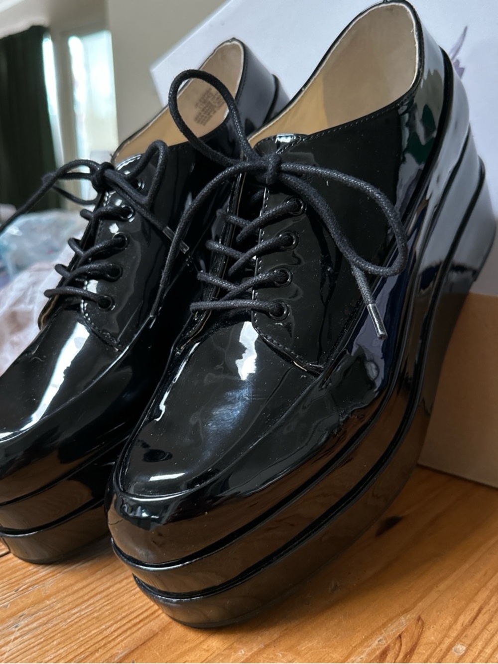 Jessica Simpson Espira Black Patent Platform Lace-Up Oxfords